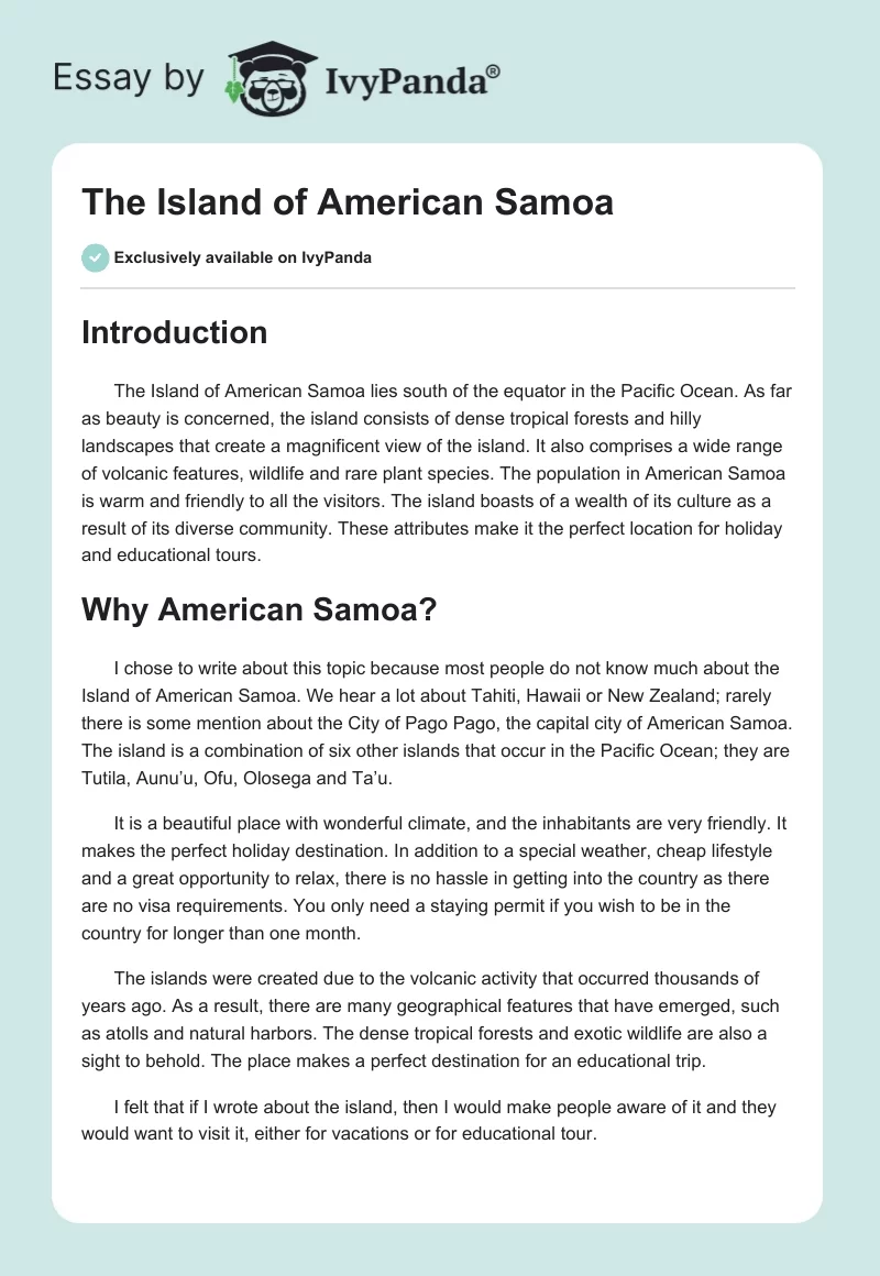The Island of American Samoa. Page 1
