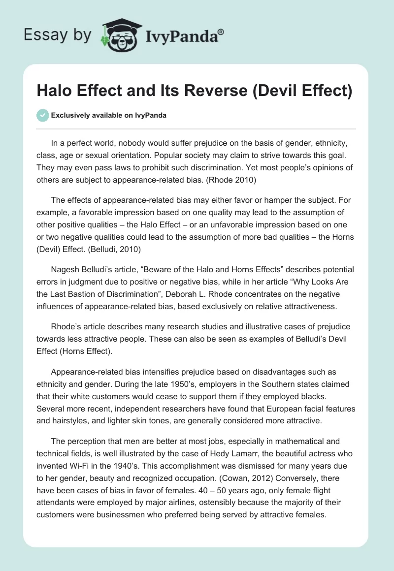 Halo Effect and Its Reverse (Devil Effect). Page 1