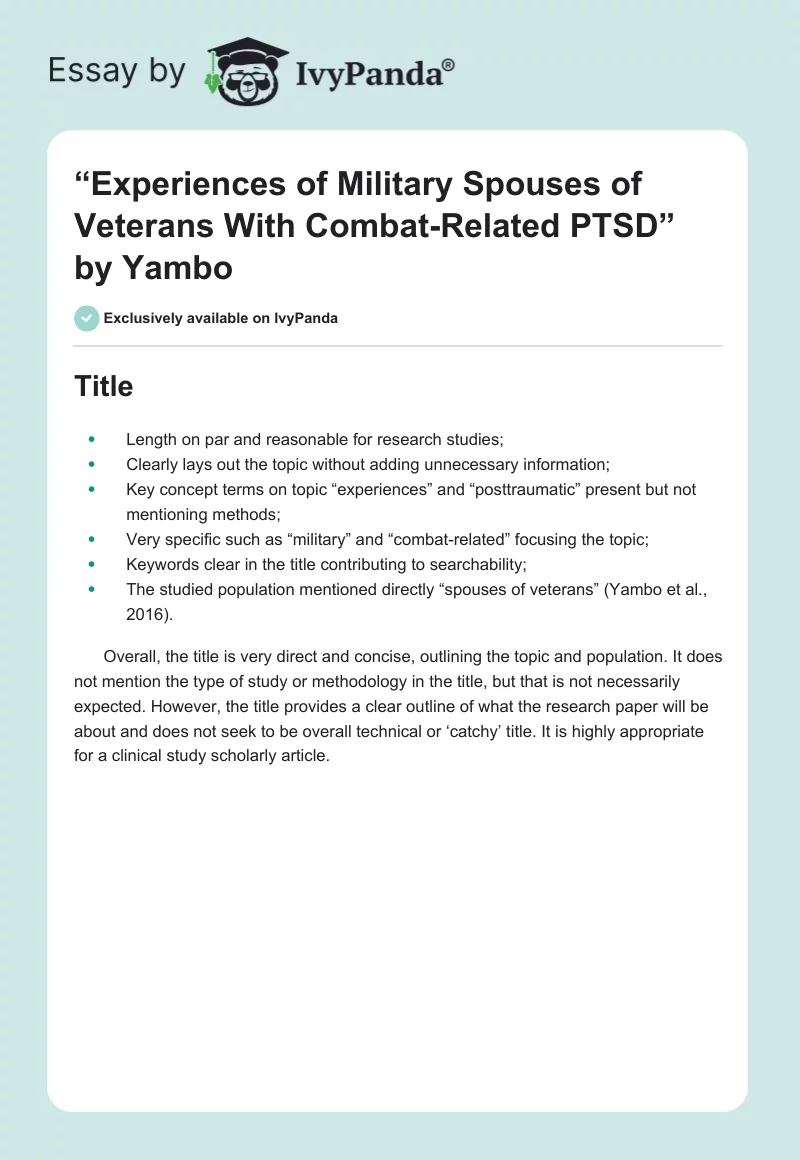 “Experiences of Military Spouses of Veterans With Combat-Related PTSD” by Yambo. Page 1