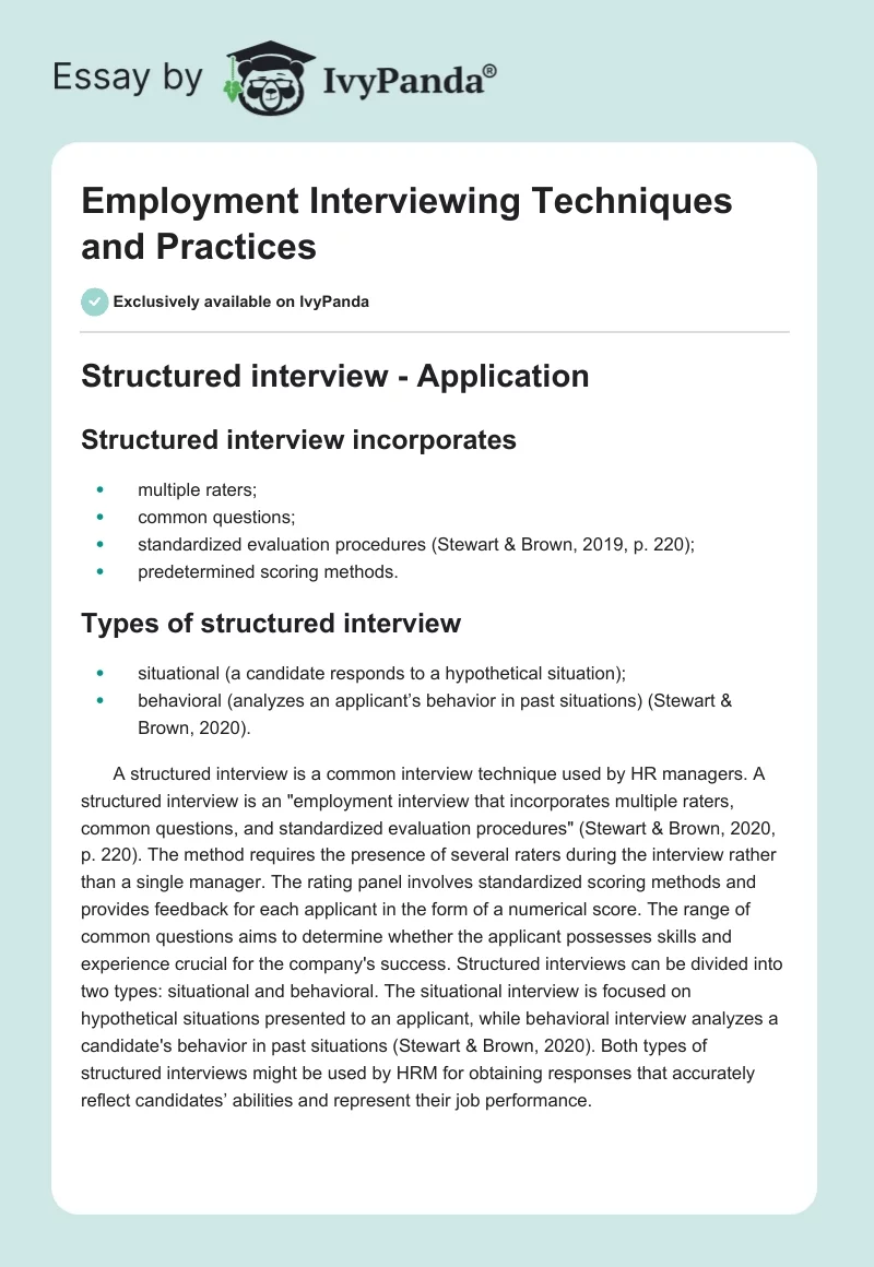 Employment Interviewing Techniques and Practices. Page 1