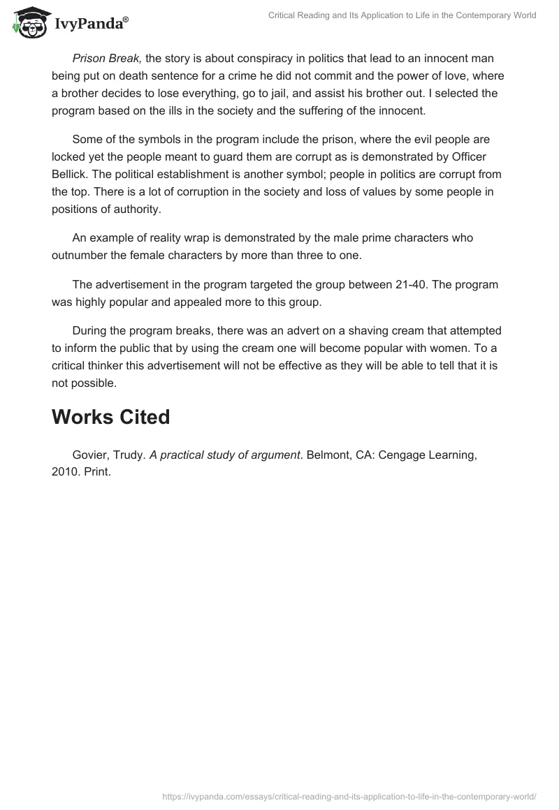 Critical Reading and Its Application to Life in the Contemporary World. Page 2