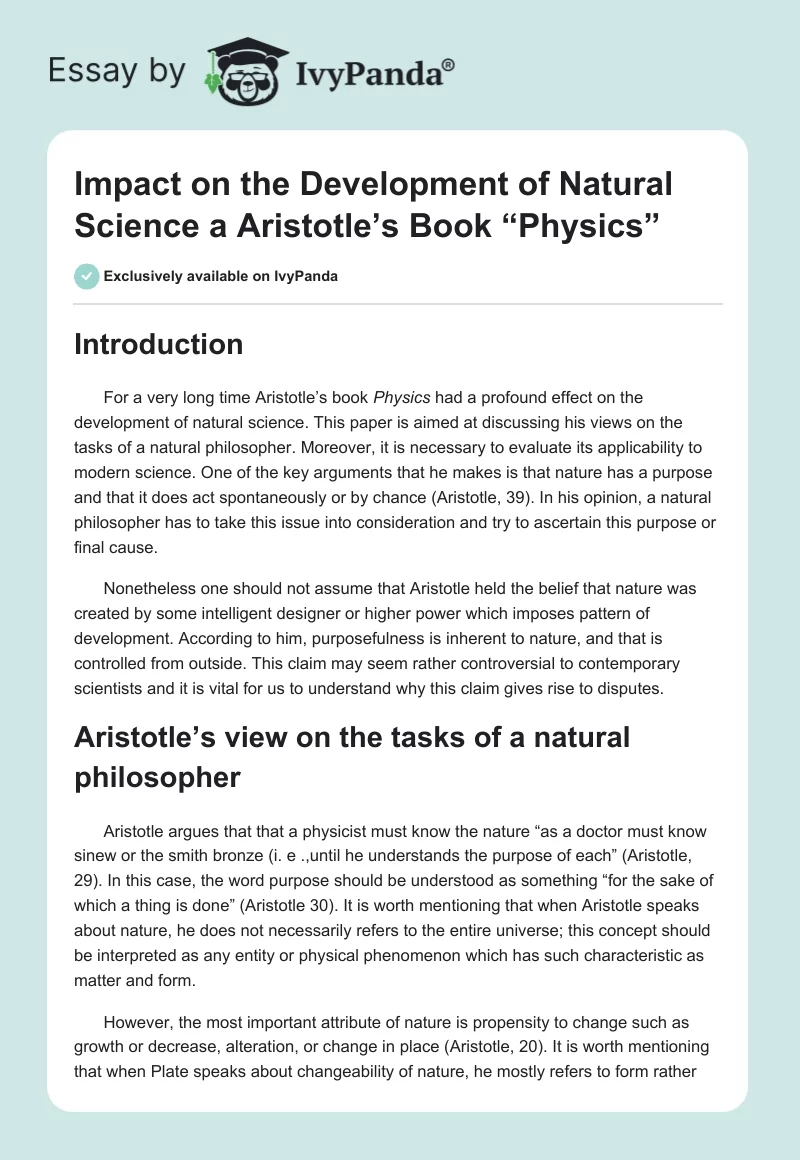 Impact on the Development of Natural Science a Aristotle’s Book “Physics”. Page 1