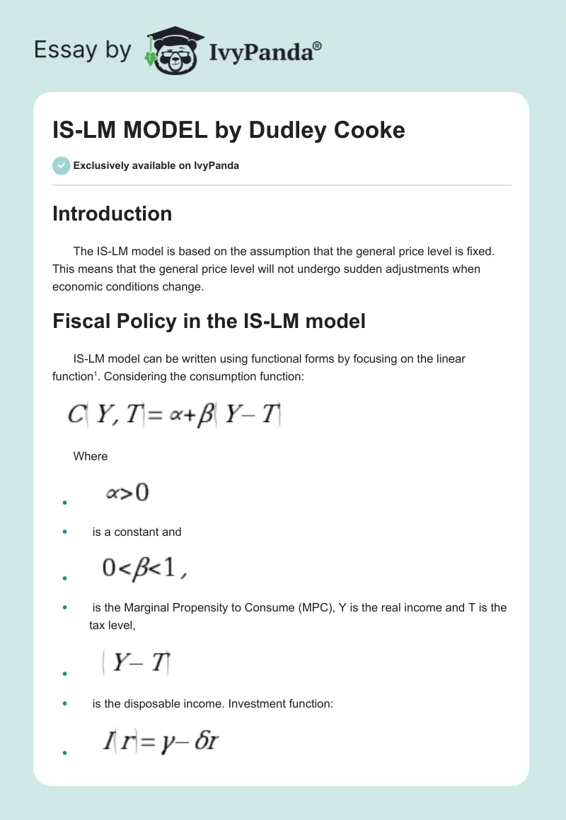 "IS-LM MODEL" by Dudley Cooke. Page 1