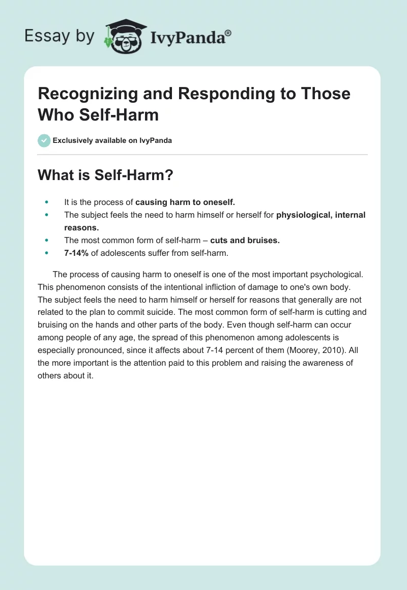 Recognizing and Responding to Those Who Self-Harm. Page 1