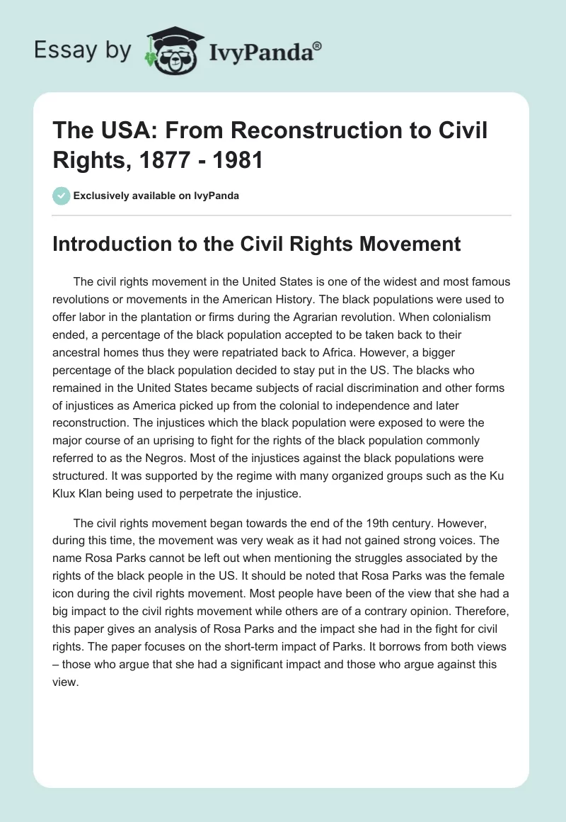 The USA: From Reconstruction to Civil Rights, 1877 - 1981. Page 1