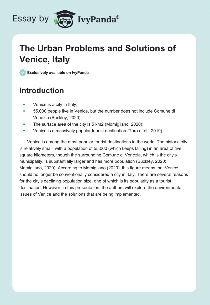 The Urban Problems and Solutions of Venice, Italy. Page 1