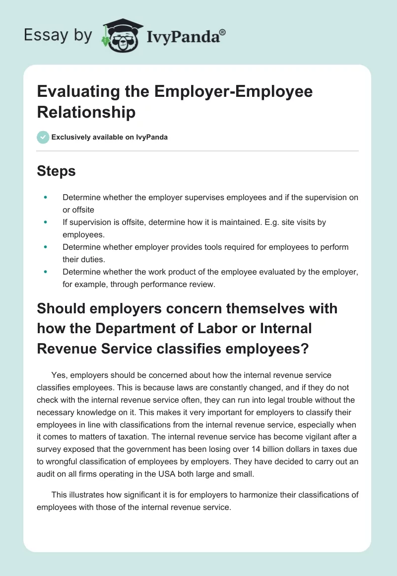 Evaluating the Employer-Employee Relationship. Page 1