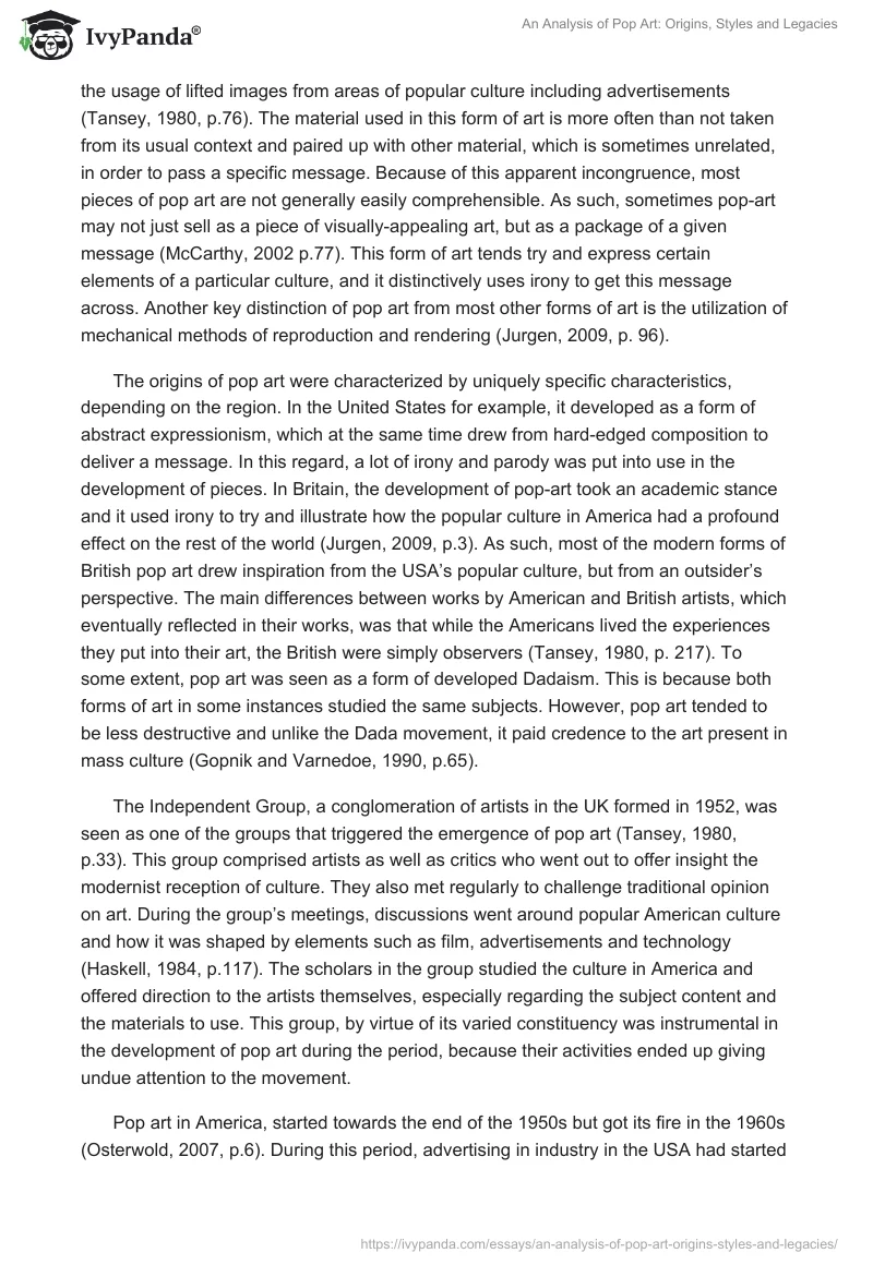 An Analysis of Pop Art: Origins, Styles and Legacies. Page 2