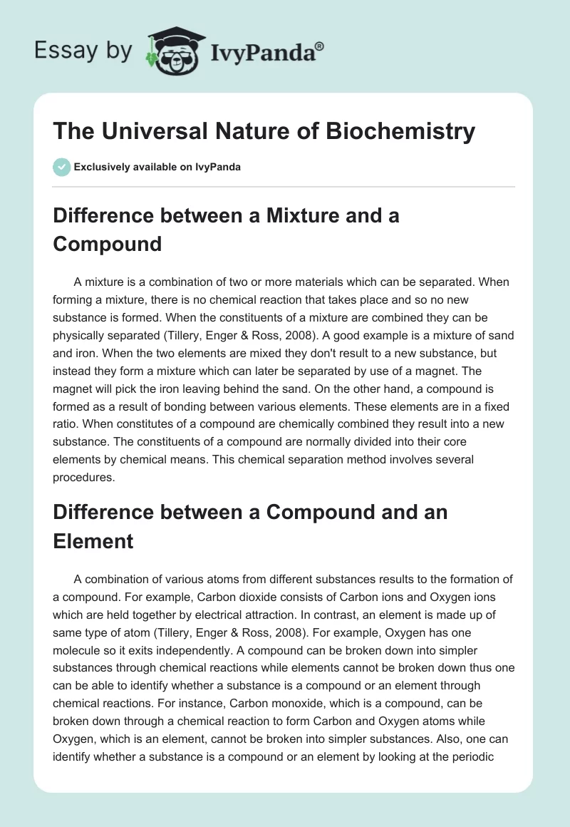The Universal Nature of Biochemistry. Page 1