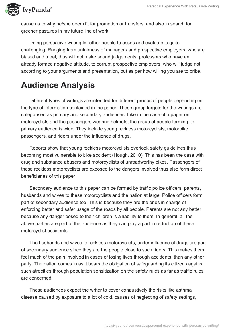 Personal Experience With Persuasive Writing. Page 2