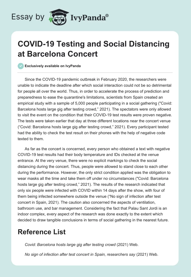 COVID-19 Testing and Social Distancing at Barcelona Concert. Page 1