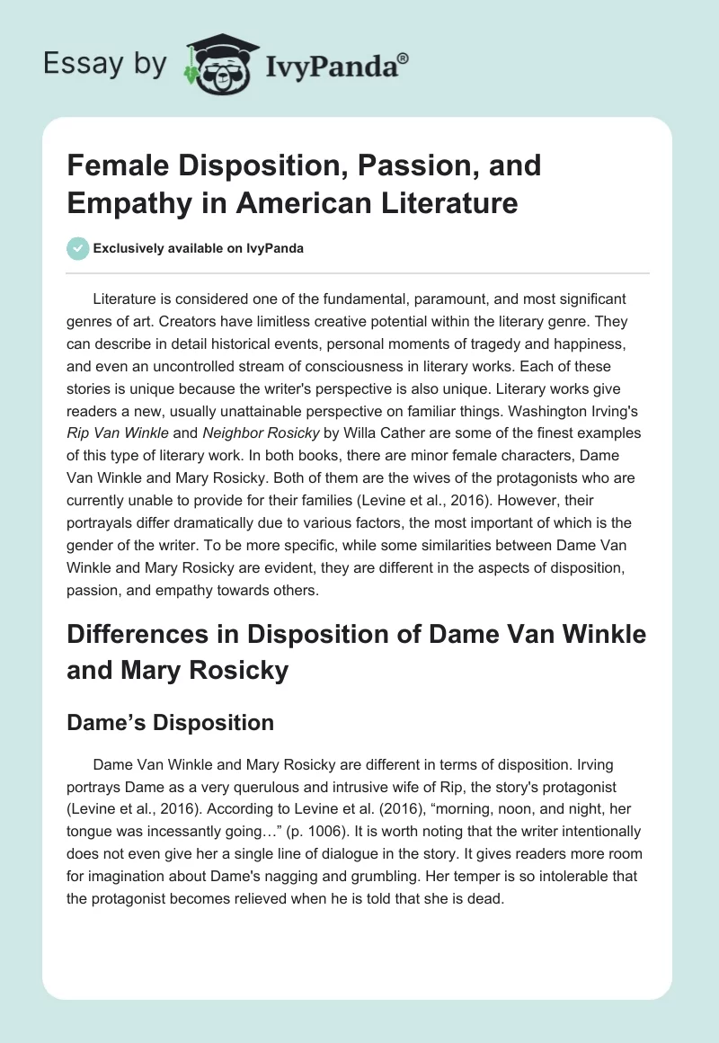 Female Disposition, Passion, and Empathy in American Literature. Page 1