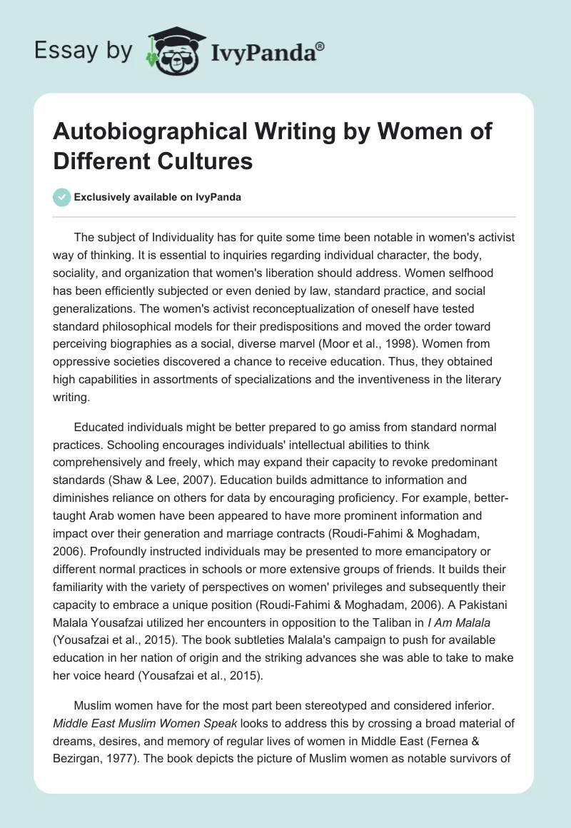 Autobiographical Writing by Women of Different Cultures. Page 1