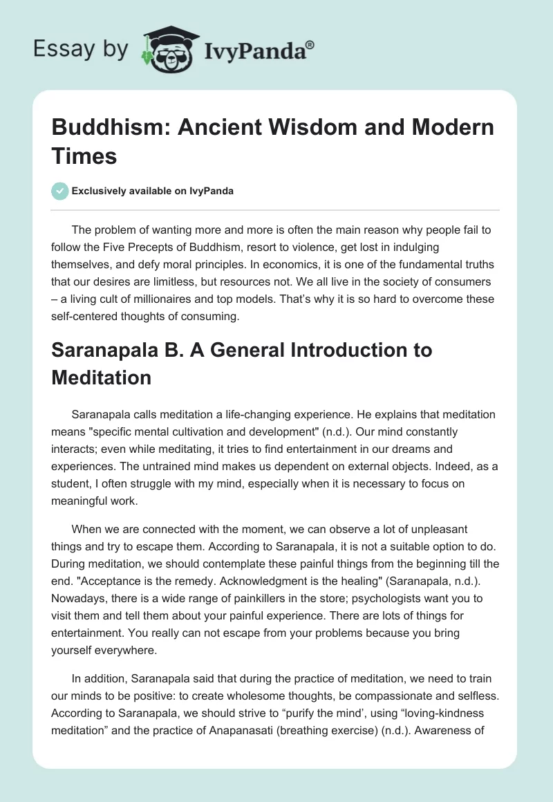 Buddhism: Ancient Wisdom and Modern Times. Page 1