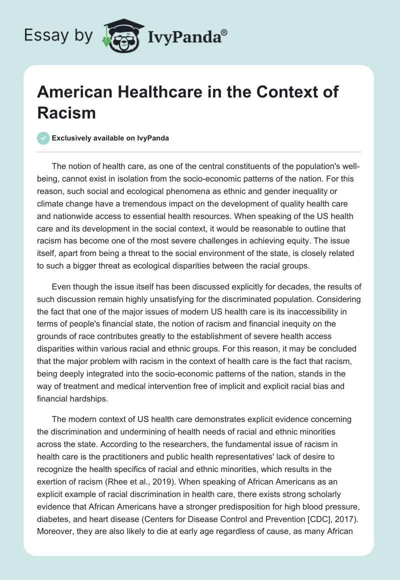 American Healthcare in the Context of Racism. Page 1
