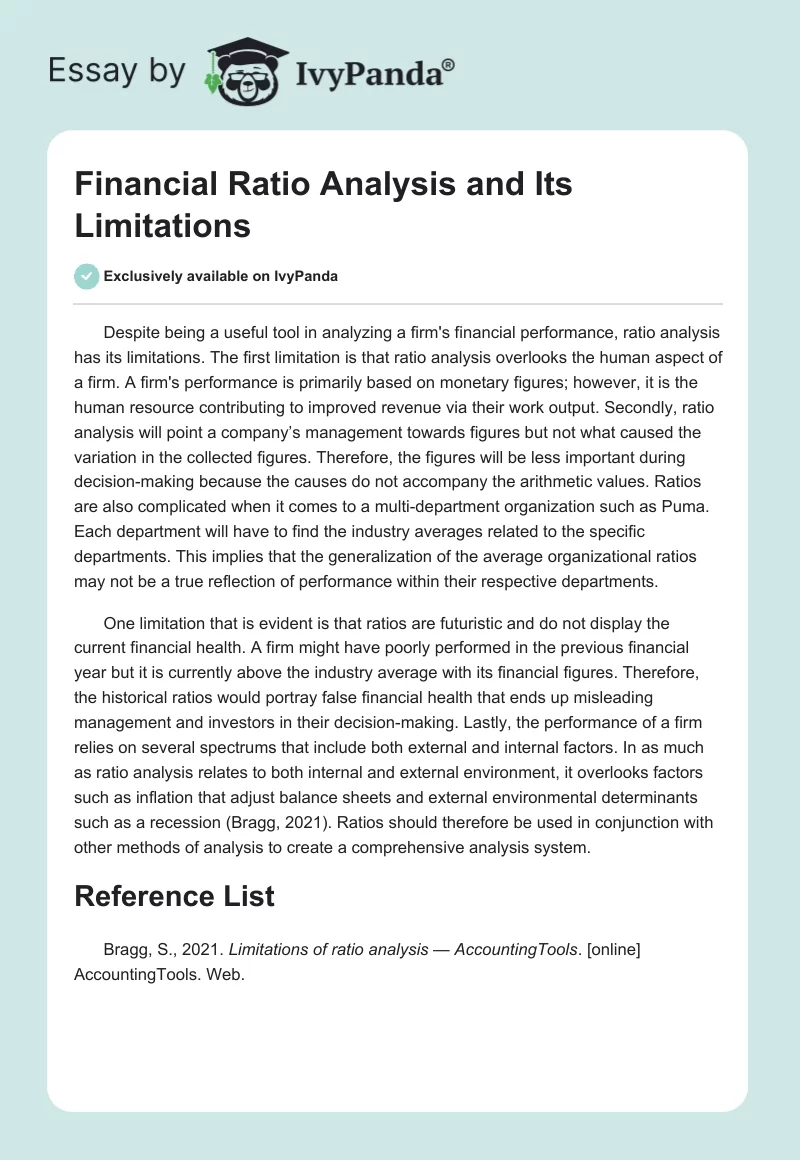 Financial Ratio Analysis and Its Limitations. Page 1