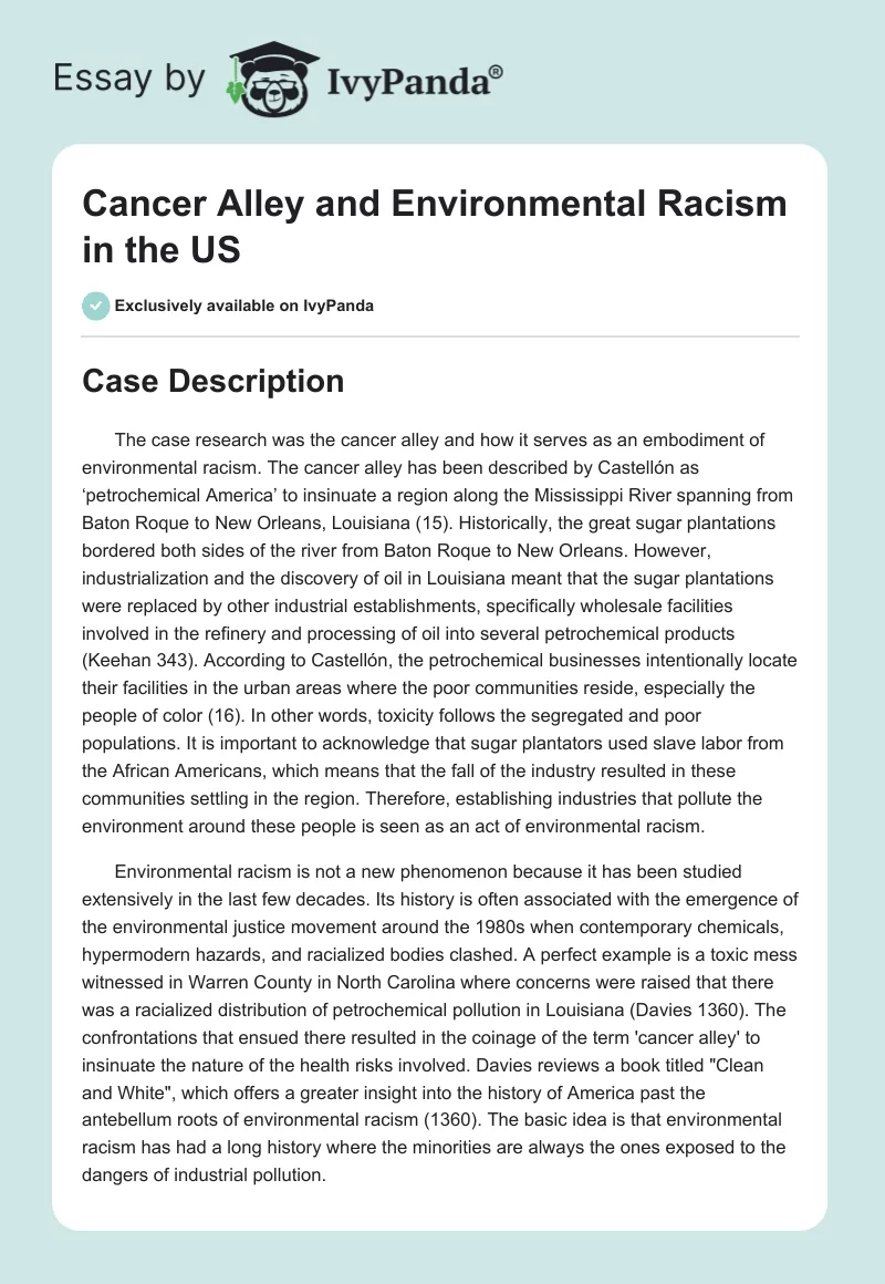 Cancer Alley and Environmental Racism in the US. Page 1