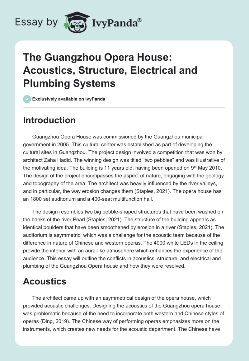 The Guangzhou Opera House: Acoustics, Structure, Electrical and Plumbing Systems. Page 1