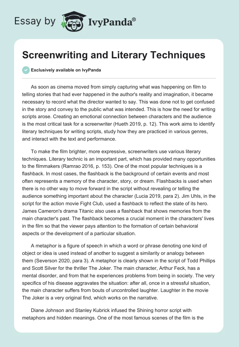Screenwriting and Literary Techniques. Page 1
