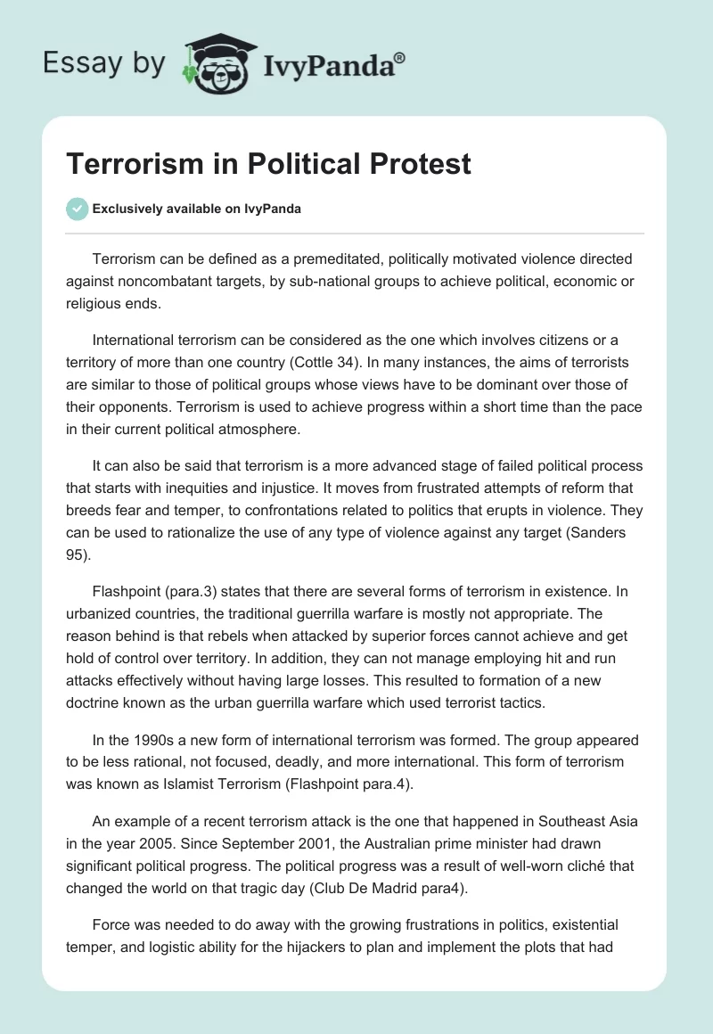 Terrorism in Political Protest. Page 1