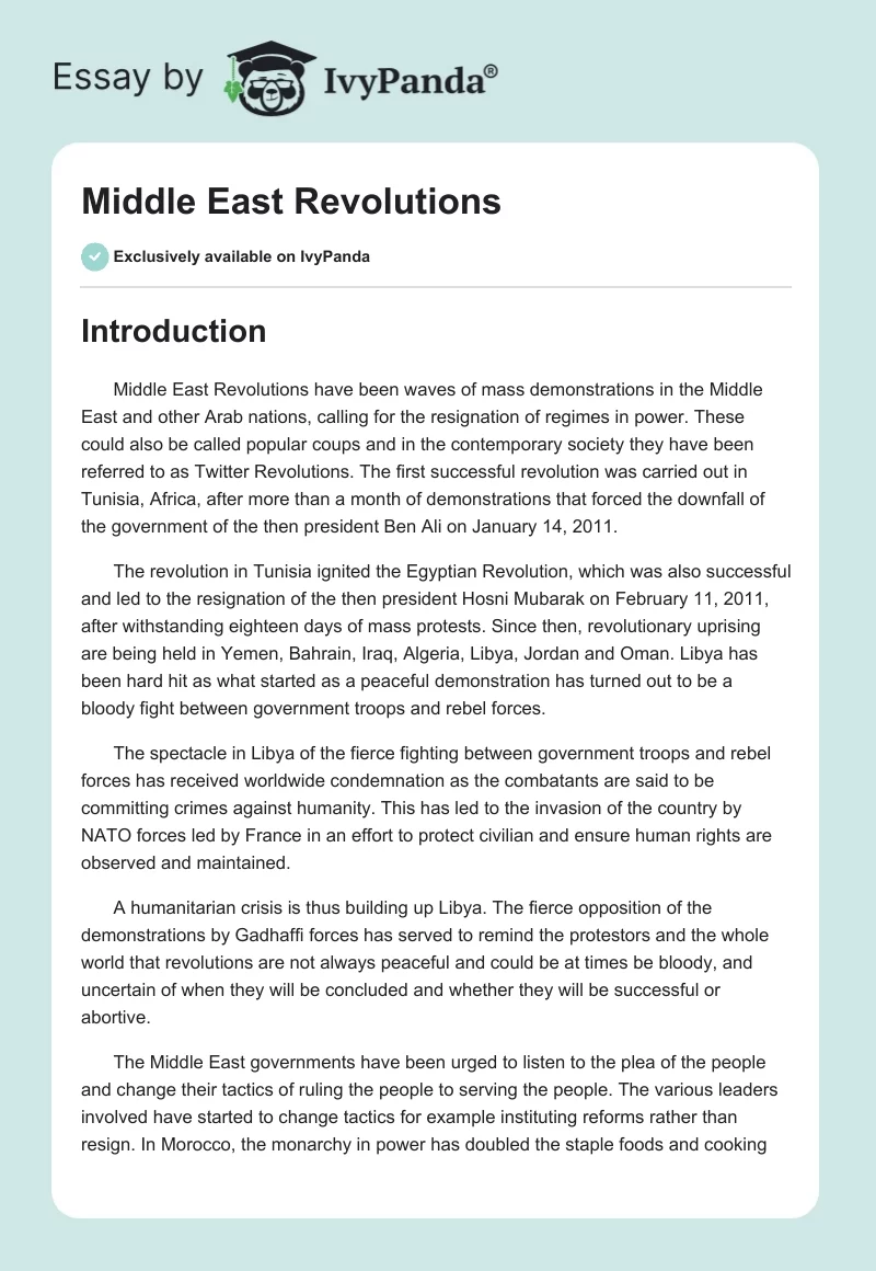 Middle East Revolutions. Page 1