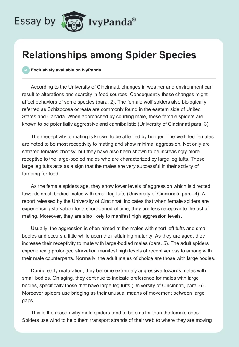 Relationships among Spider Species. Page 1