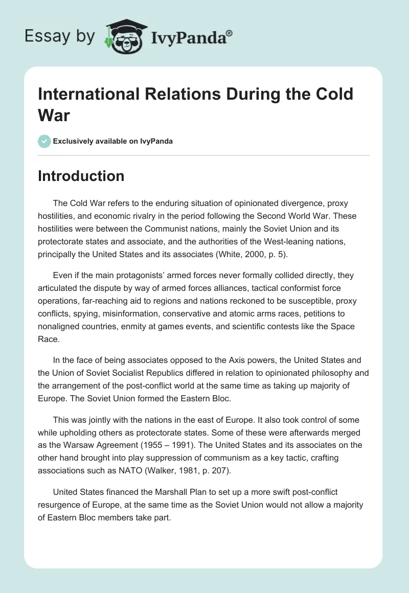 International Relations During the Cold War. Page 1