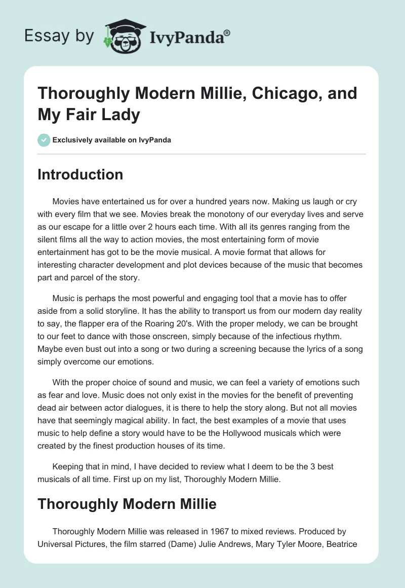 "Thoroughly Modern Millie," "Chicago," and "My Fair Lady". Page 1