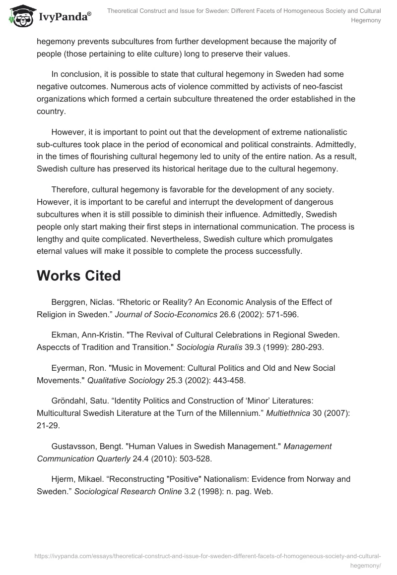 Theoretical Construct and Issue for Sweden: Different Facets of Homogeneous Society and Cultural Hegemony. Page 5
