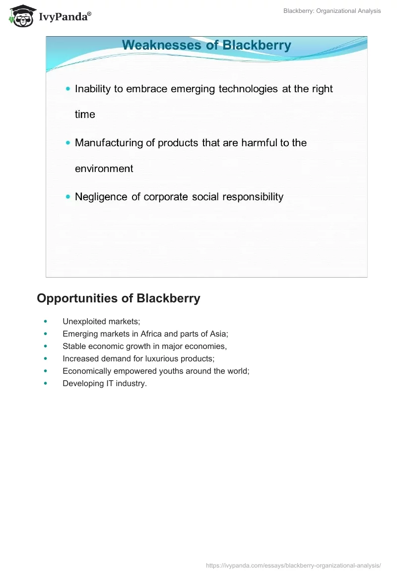 Blackberry: Organizational Analysis. Page 4