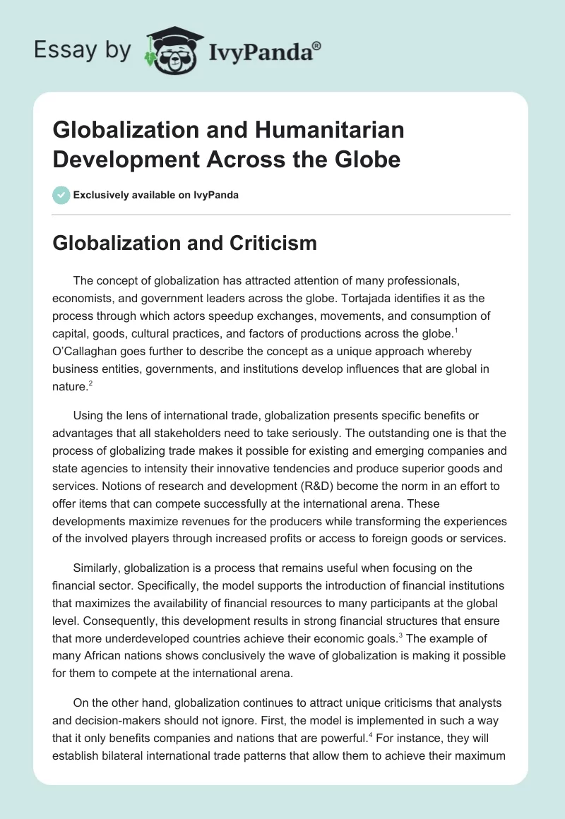 Globalization and Humanitarian Development Across the Globe. Page 1