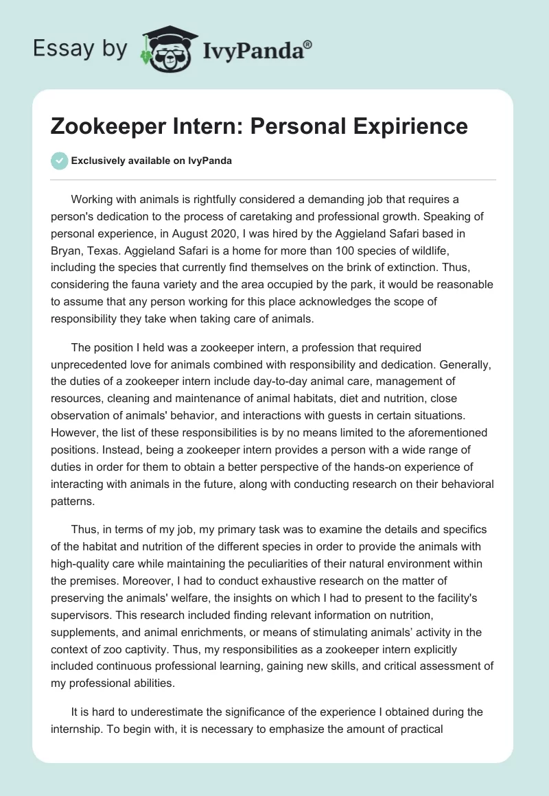 Zookeeper Intern: Personal Expirience. Page 1