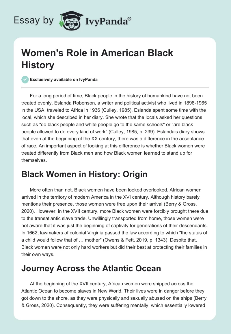 Women's Role in American Black History. Page 1