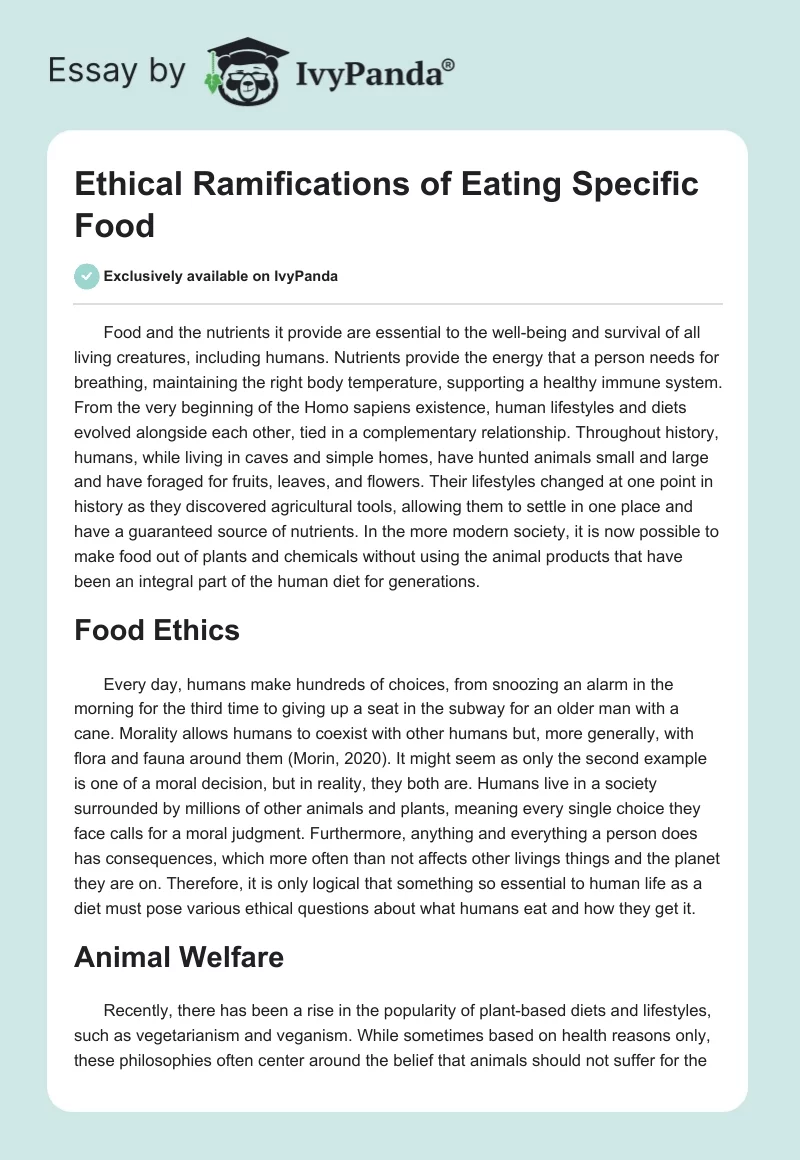 Ethical Ramifications of Eating Specific Food. Page 1