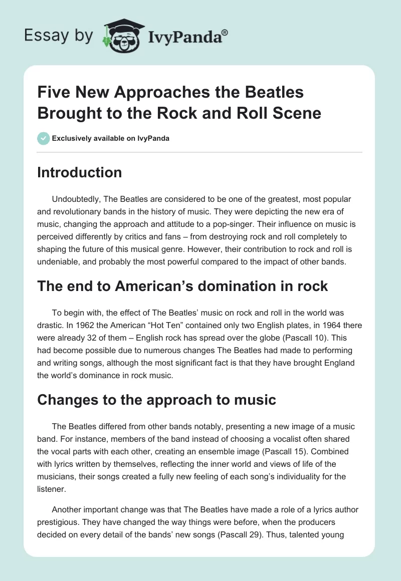 Five New Approaches the Beatles Brought to the Rock and Roll Scene. Page 1