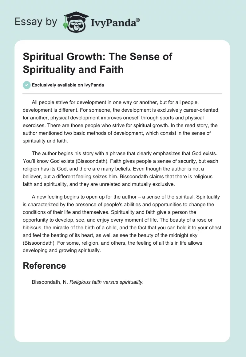 Spiritual Growth: The Sense of Spirituality and Faith. Page 1