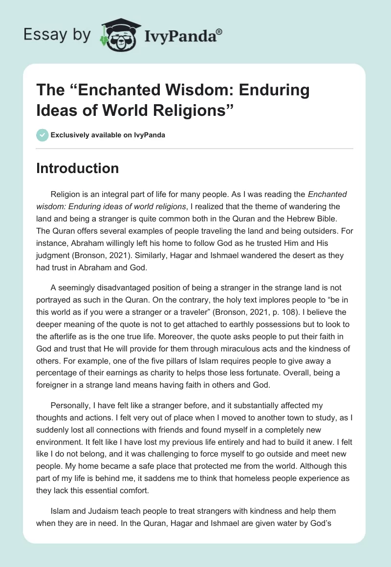 The “Enchanted Wisdom: Enduring Ideas of World Religions”. Page 1