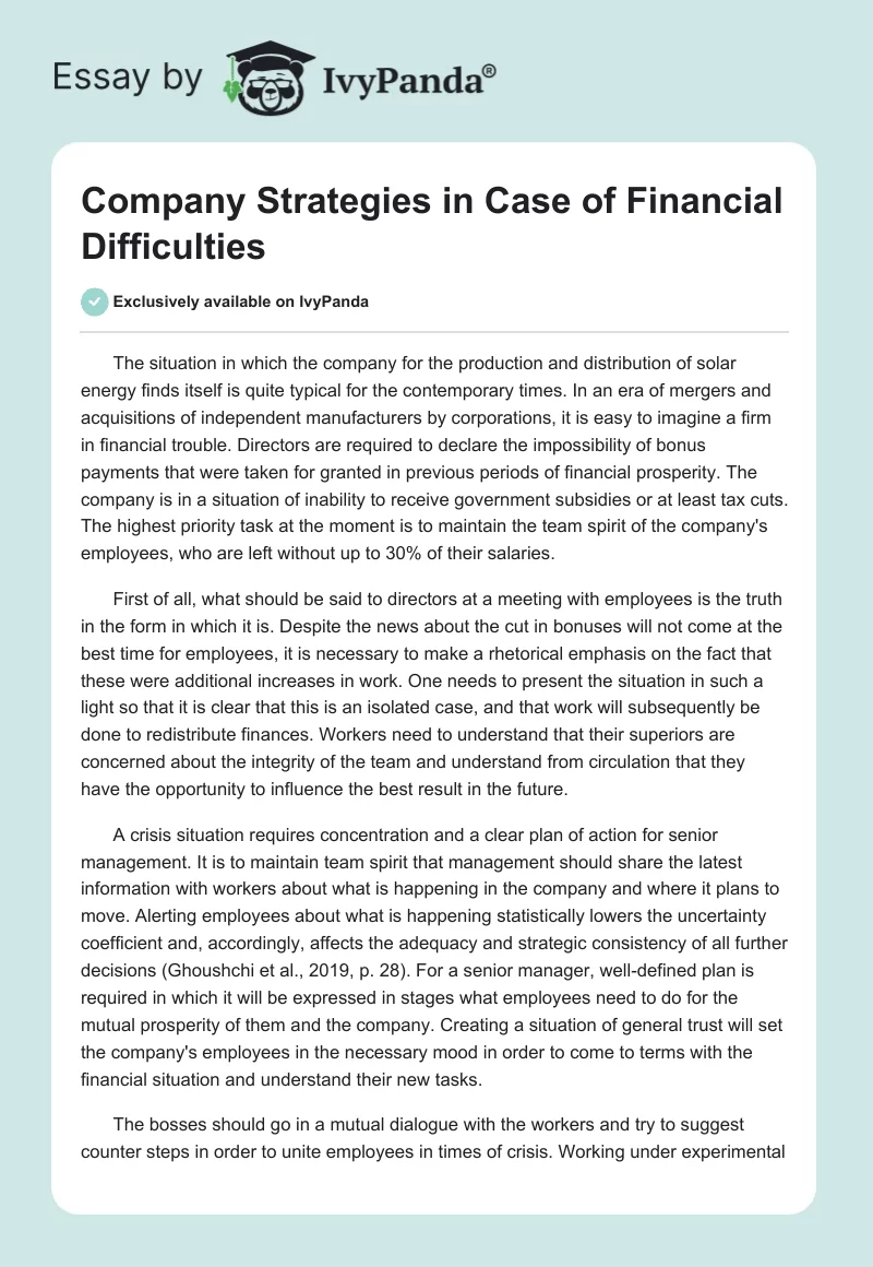 Company Strategies in Case of Financial Difficulties. Page 1