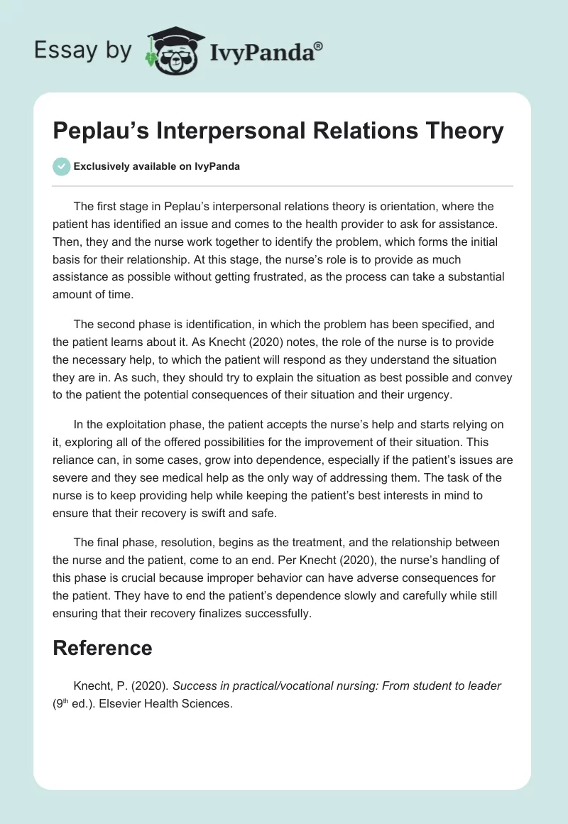 Peplau’s Interpersonal Relations Theory. Page 1