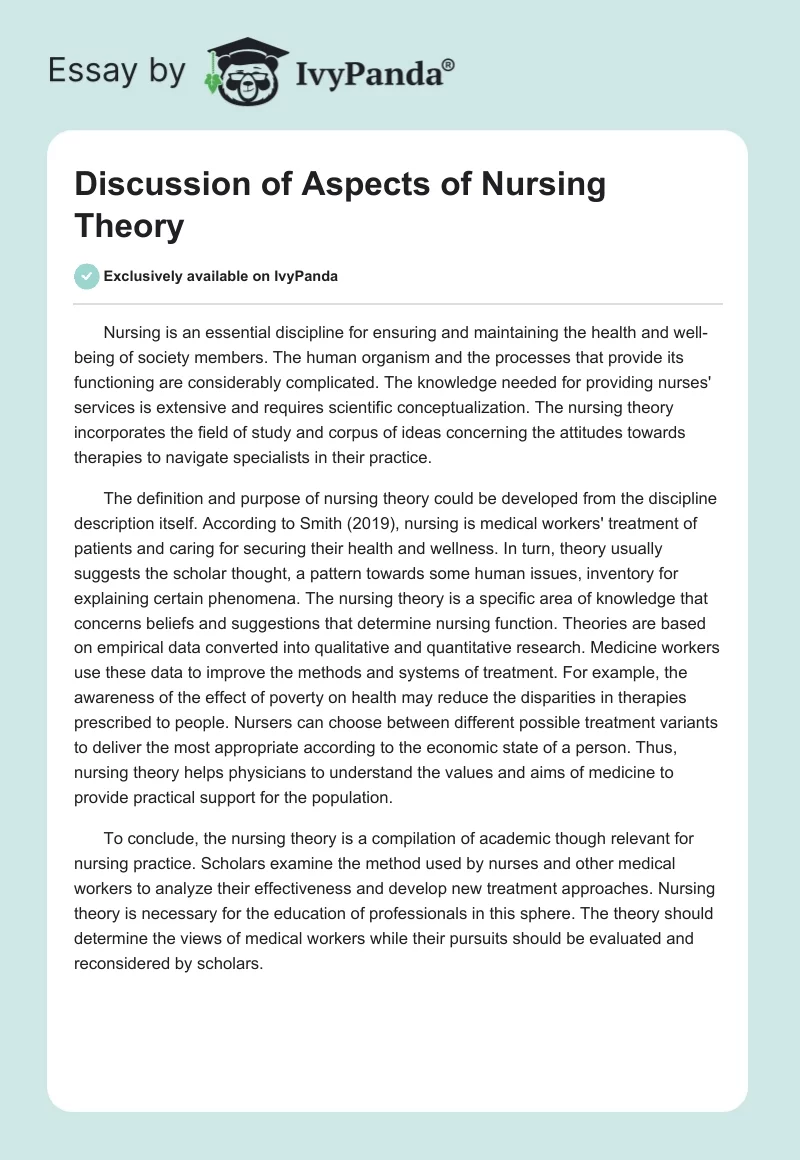 Discussion of Aspects of Nursing Theory. Page 1