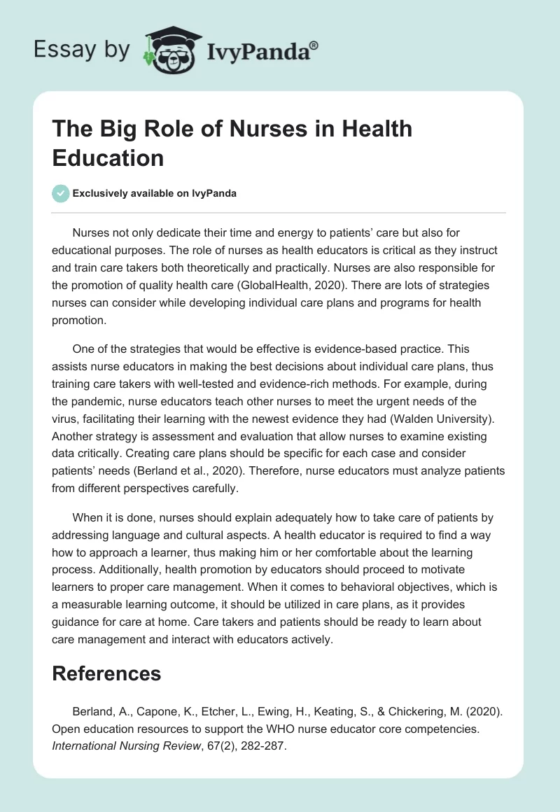 The Big Role of Nurses in Health Education. Page 1