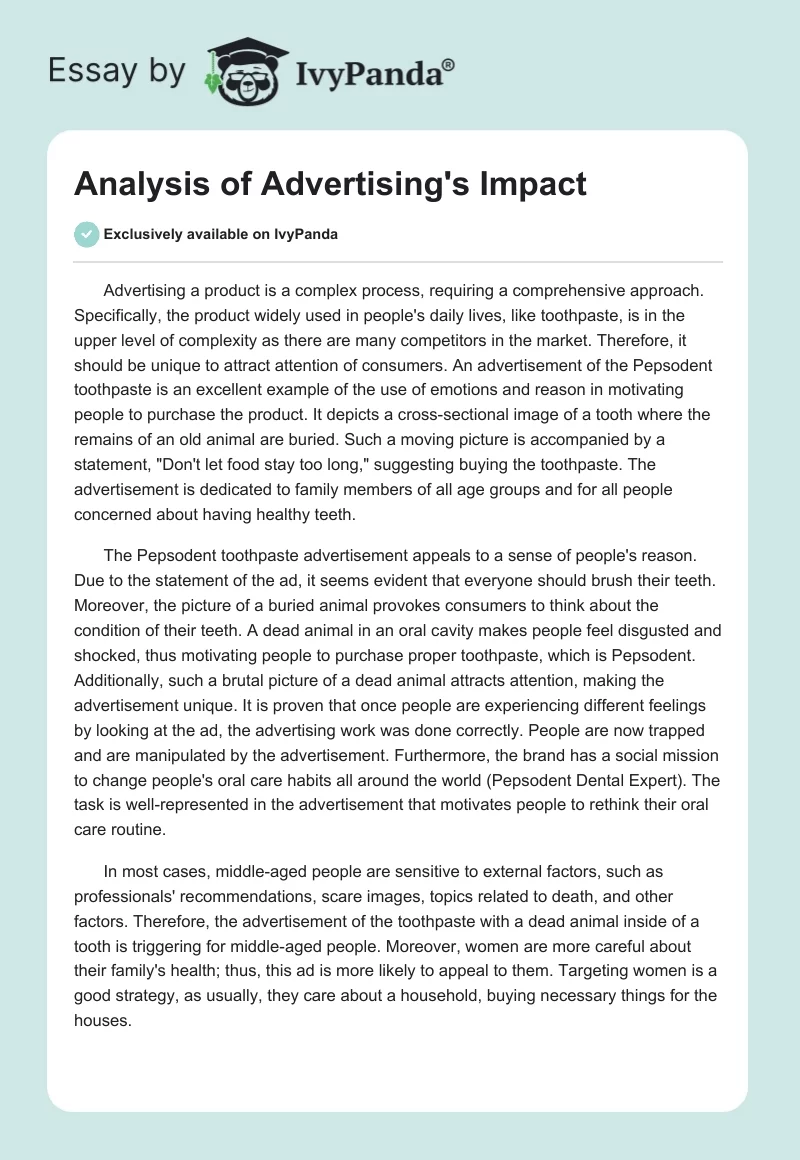 Analysis of Advertising's Impact. Page 1