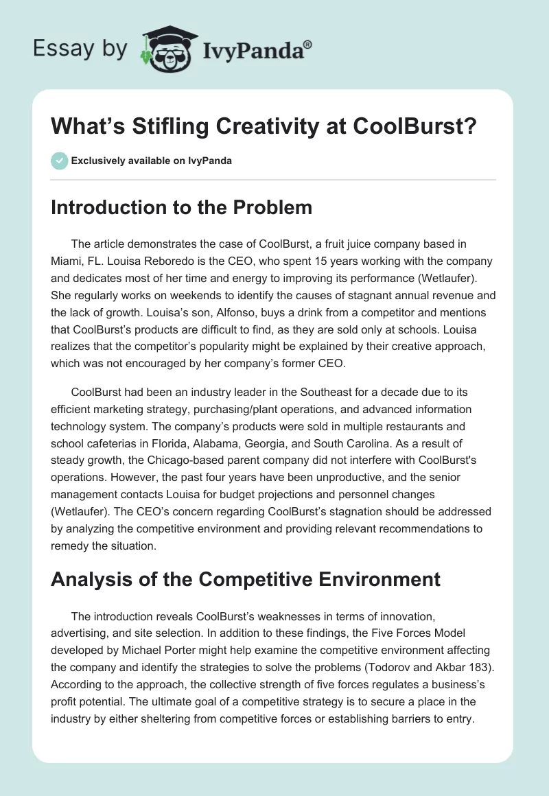 What’s Stifling Creativity at CoolBurst?. Page 1