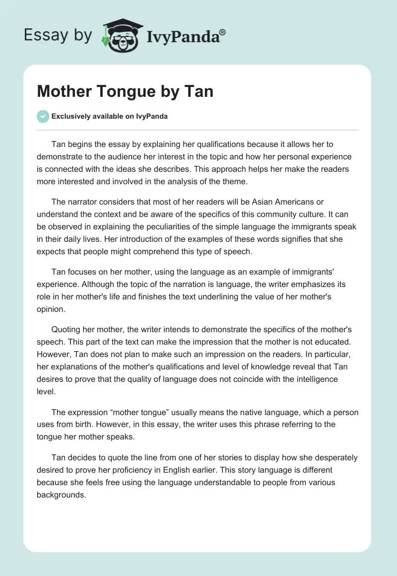 "Mother Tongue" by Tan. Page 1