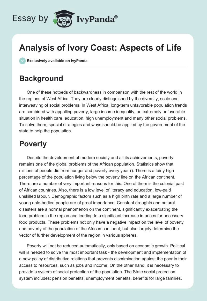 Analysis of Ivory Coast: Aspects of Life. Page 1