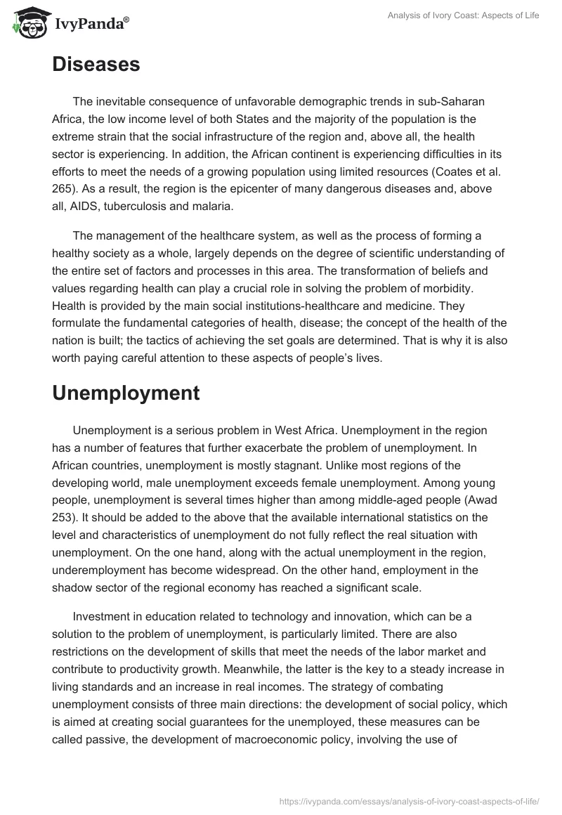 Analysis of Ivory Coast: Aspects of Life. Page 2