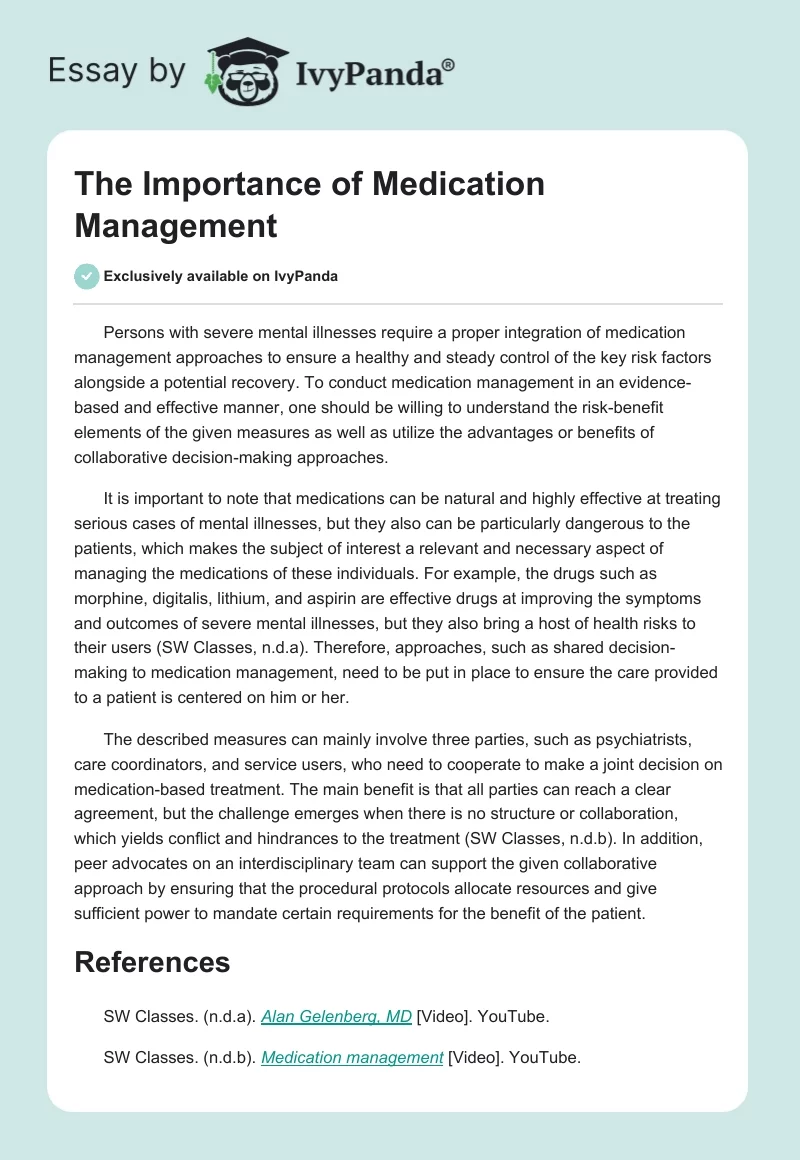 The Importance of Medication Management. Page 1
