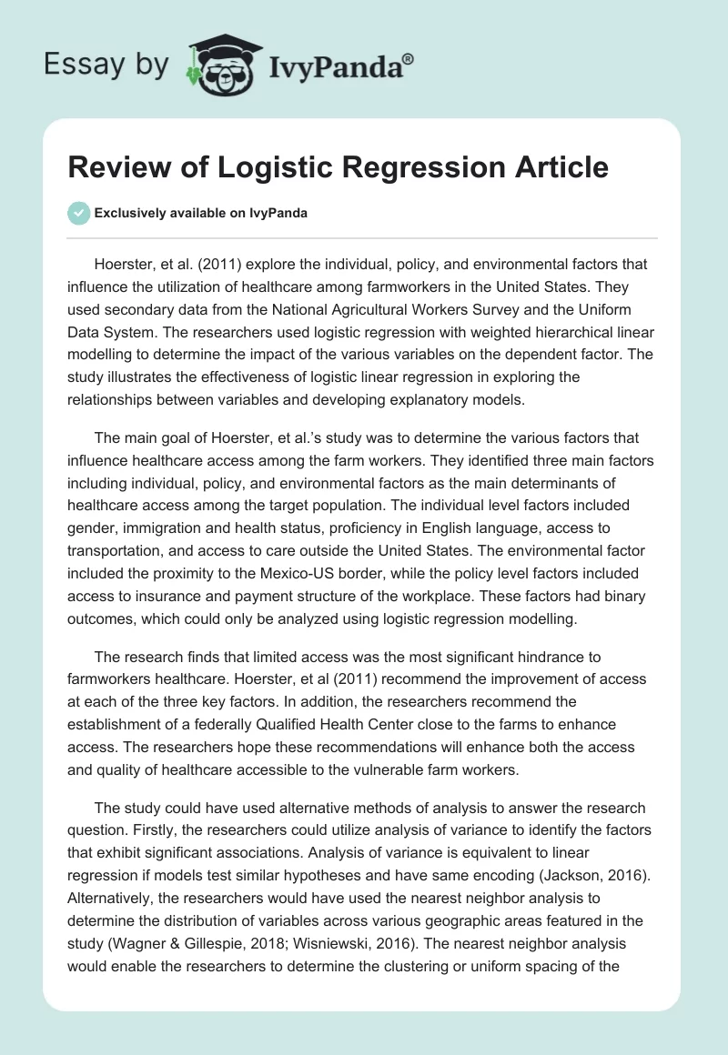 Review of "Logistic Regression" Article. Page 1