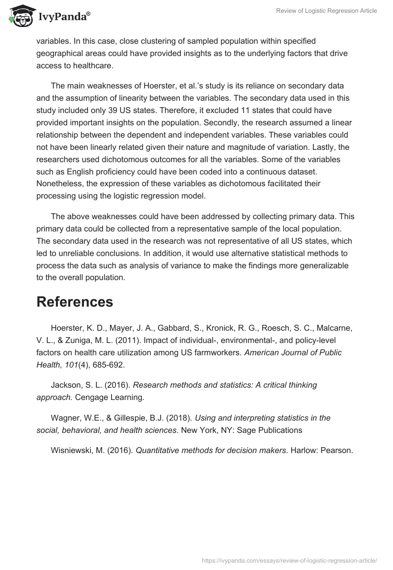Review of "Logistic Regression" Article. Page 2