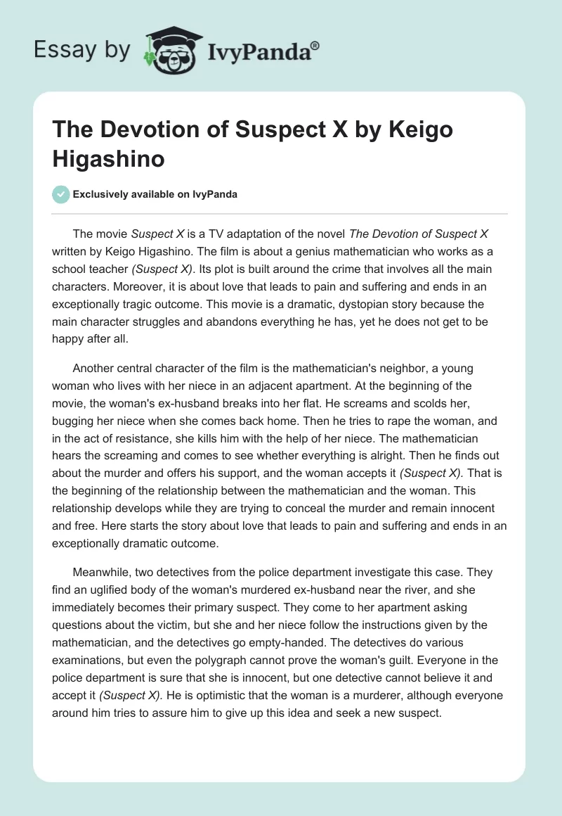 "The Devotion of Suspect X" by Keigo Higashino. Page 1